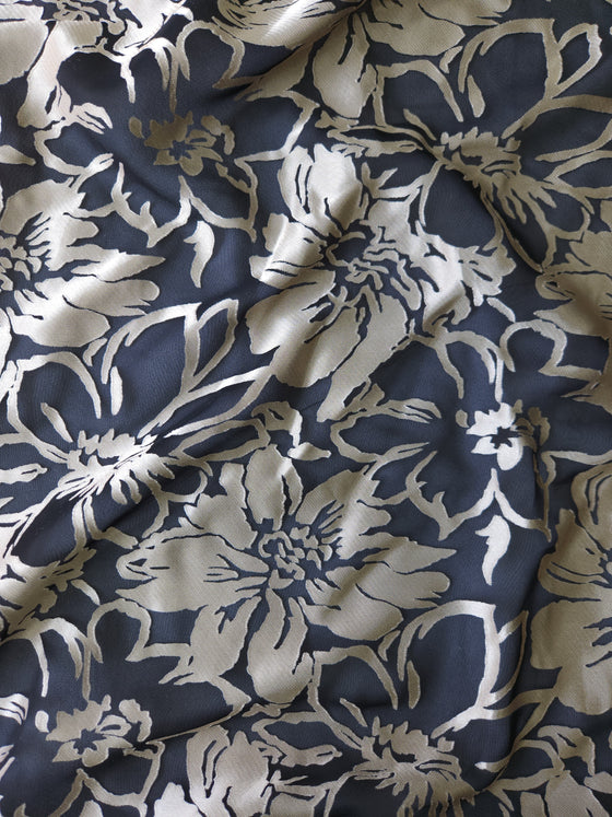 Champagne/Black Floral Jacquard Satin Burnout