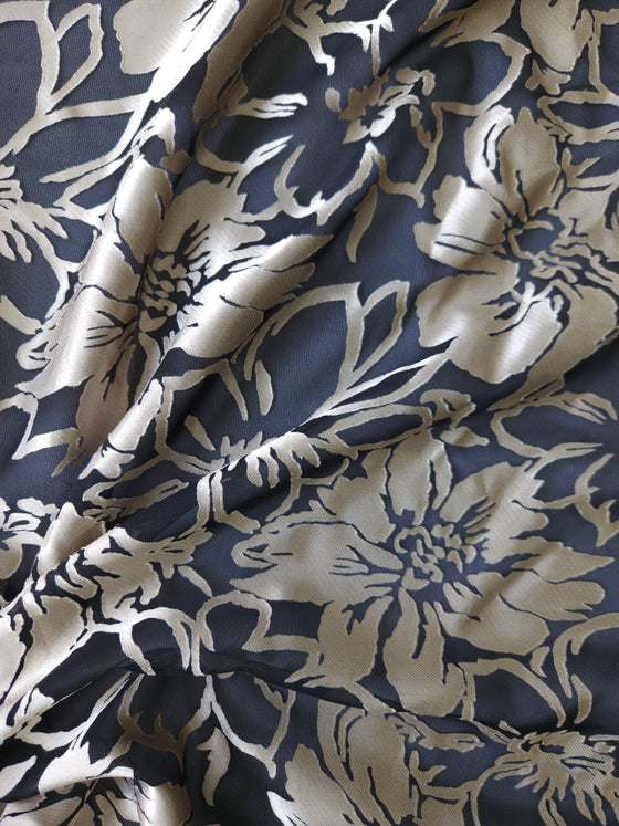 Champagne/Black Floral Jacquard Satin Burnout