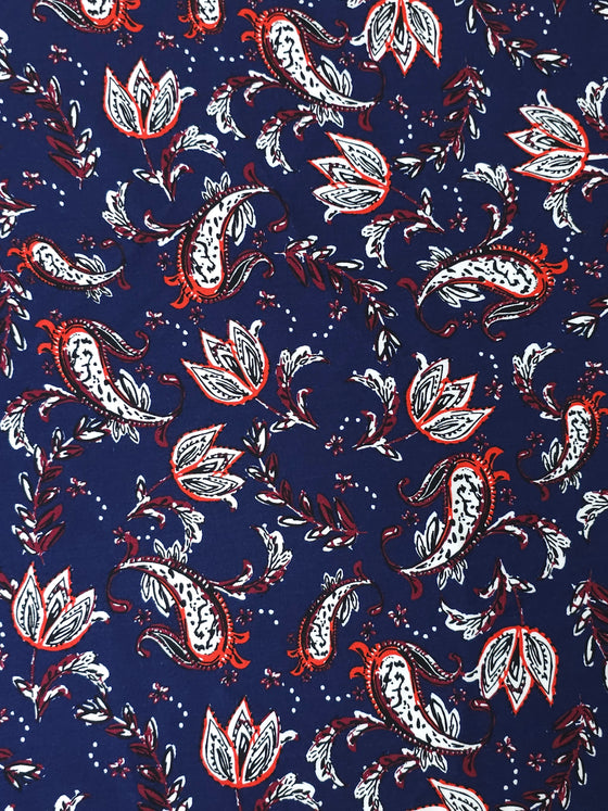 Navy Bordered Paisley Viscose