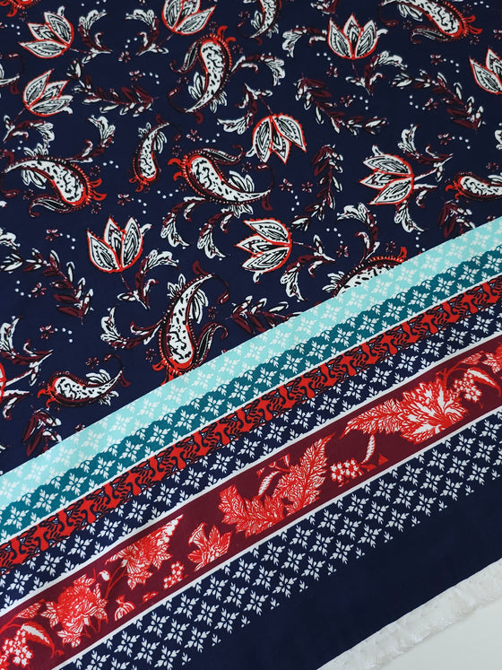 Navy Bordered Paisley Viscose