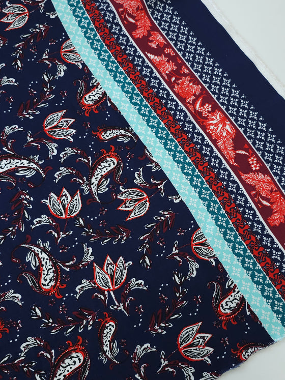 Navy Bordered Paisley Viscose