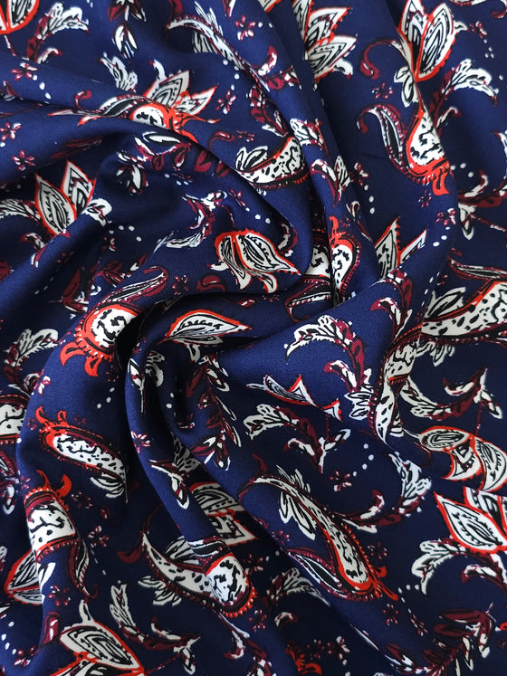 Navy Bordered Paisley Viscose