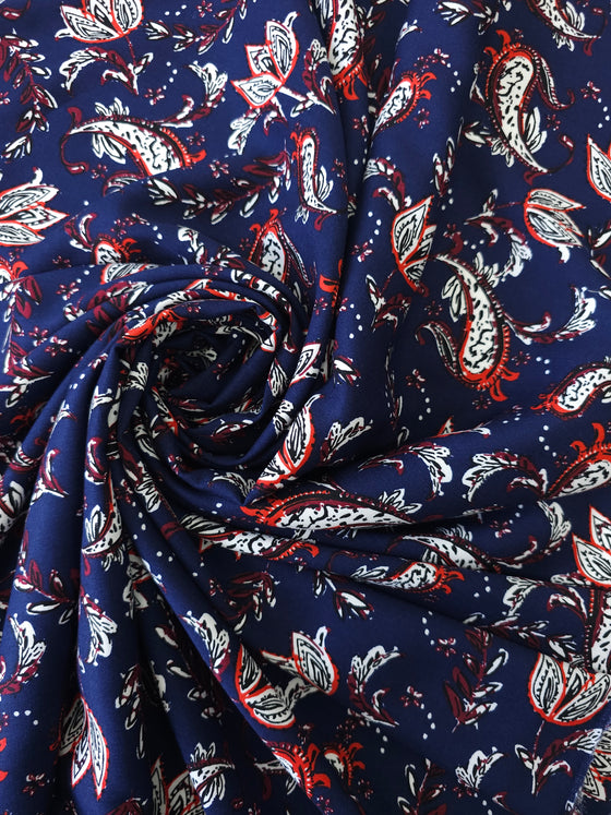Navy Bordered Paisley Viscose
