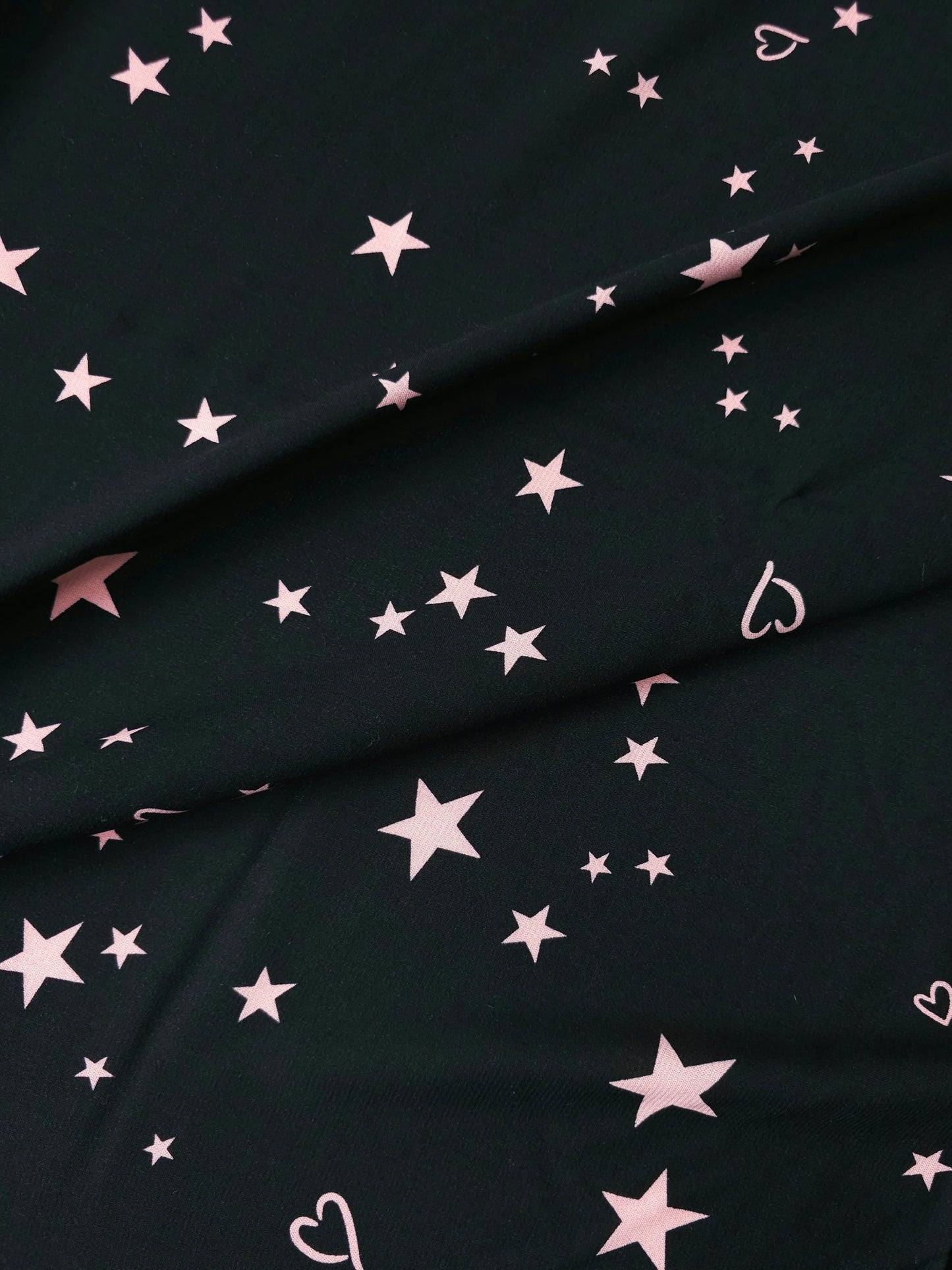 Pink/Black Star & Heart Viscose Rainbow Fabrics
