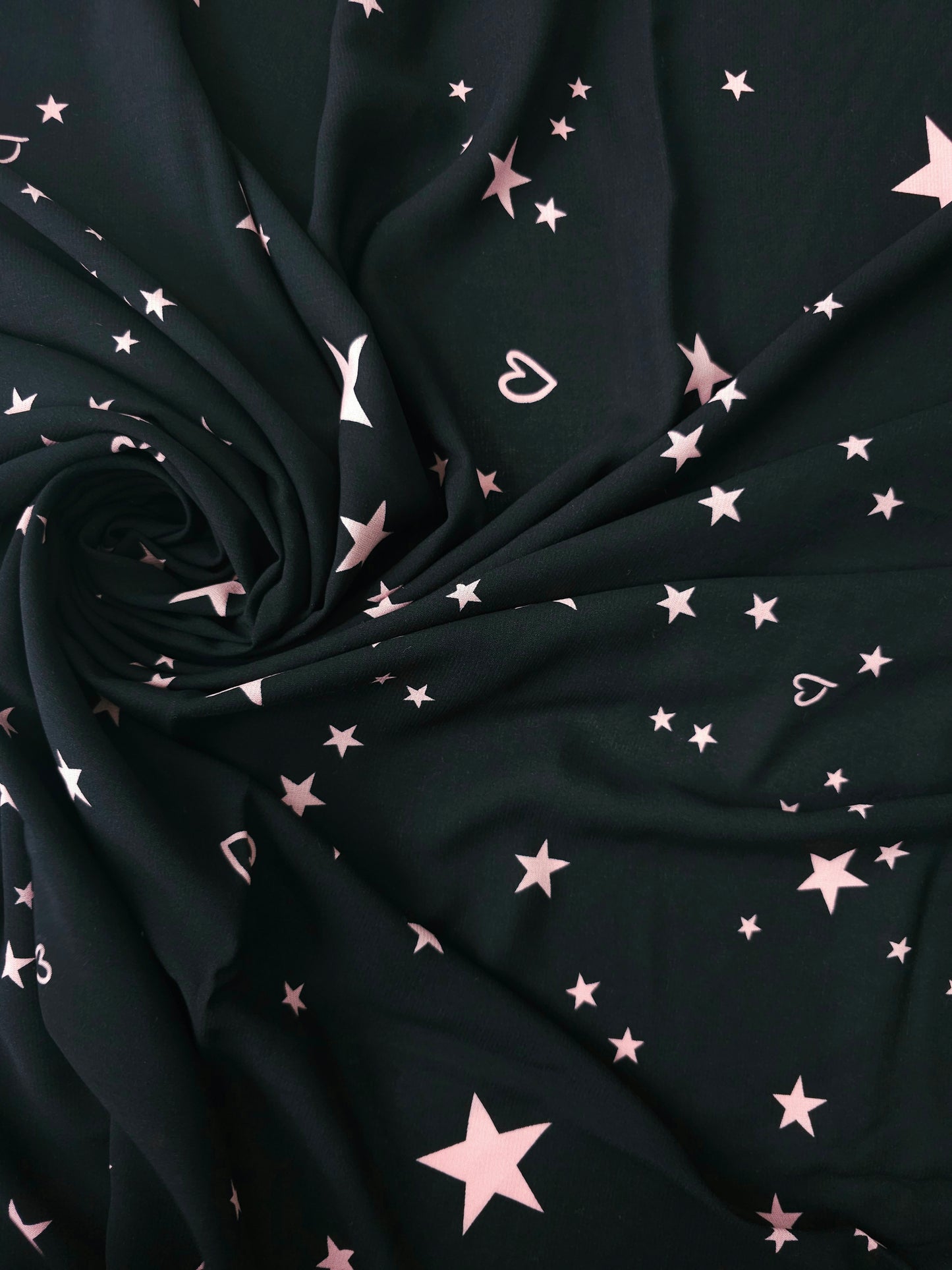 Pink/Black Star & Heart Viscose Rainbow Fabrics