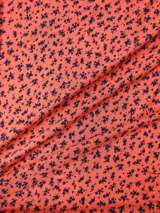 Brick Ditsy Floral Viscose Crepe