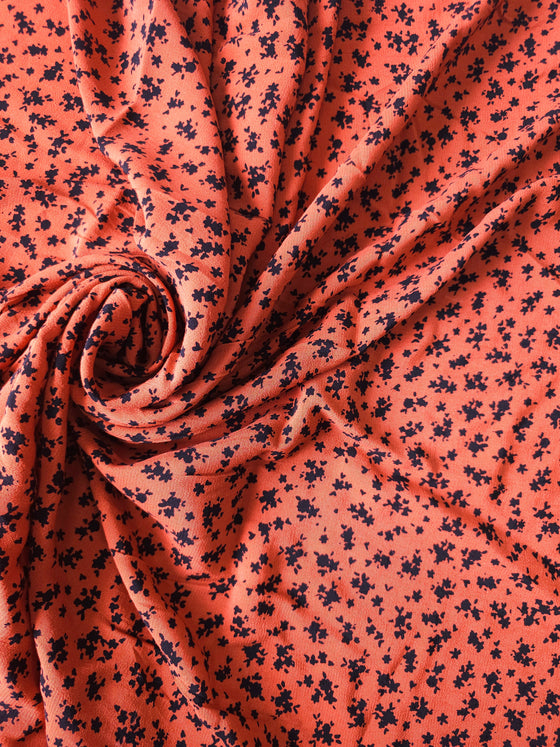 Brick Ditsy Floral Viscose Crepe