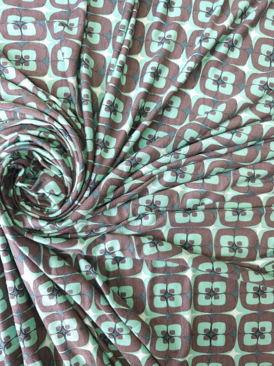 Sage/Brown Abstract Square Viscose Jersey