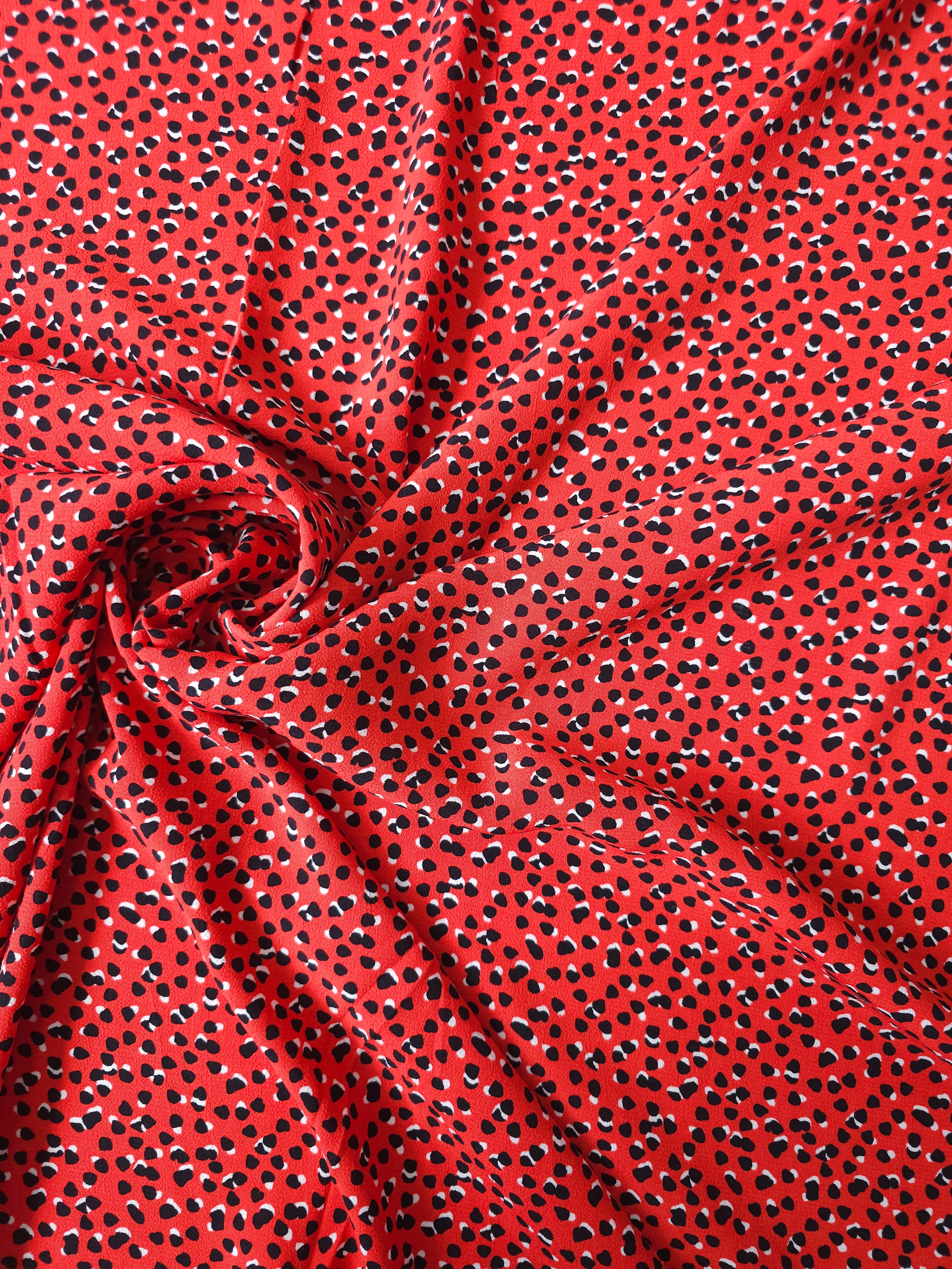 Red Irregular Spot Viscose Crepe