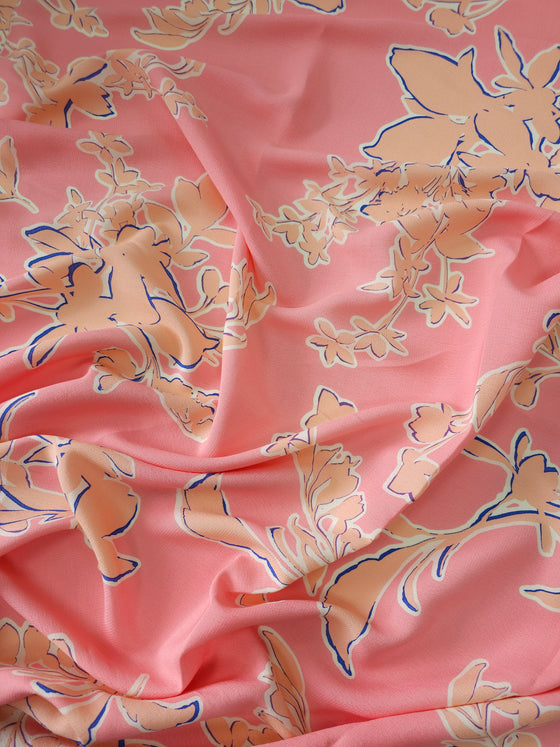 Pink/Peach Floral Viscose Crepe