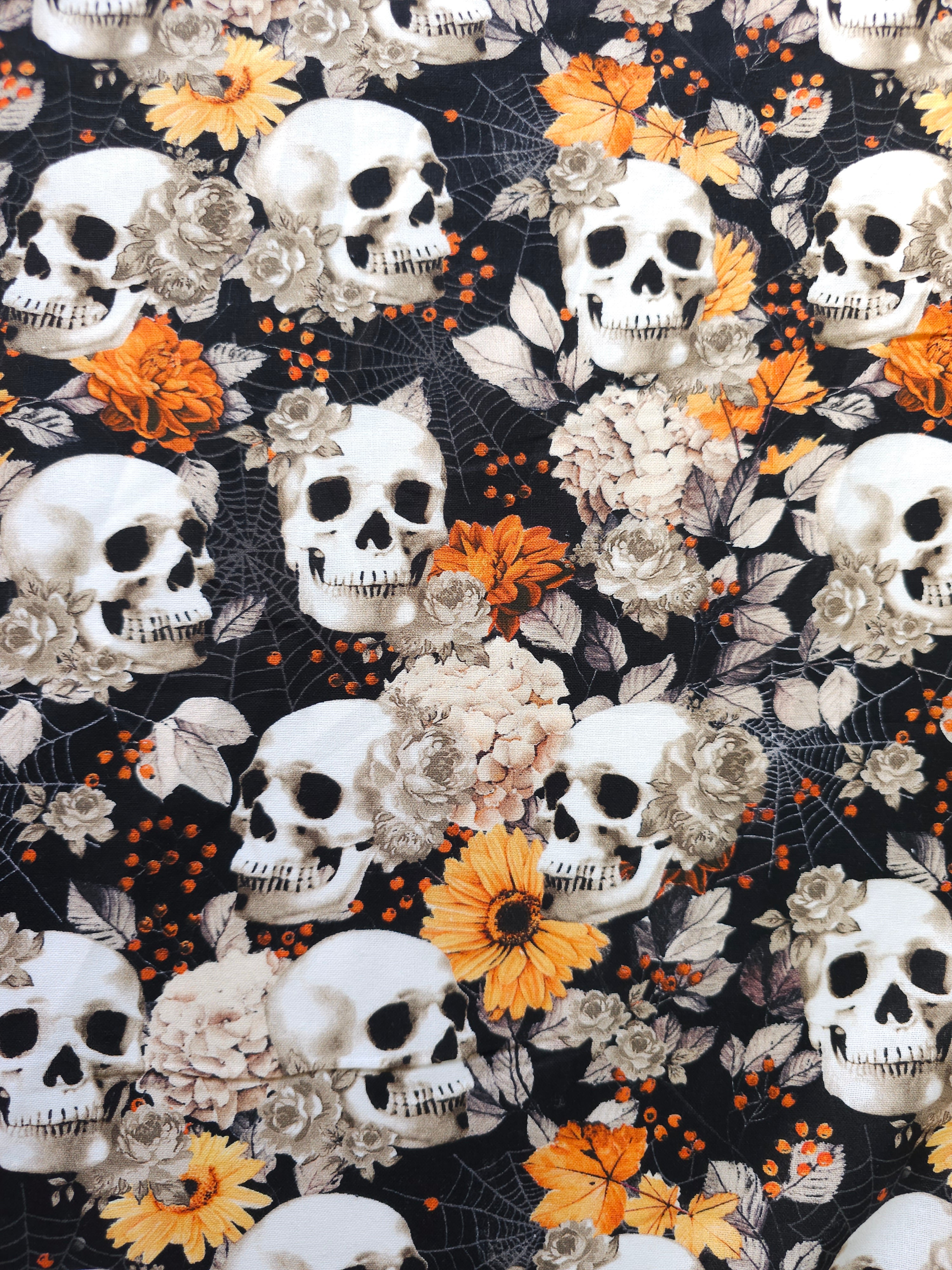 Black/Orange Floral Skull 100% Cotton