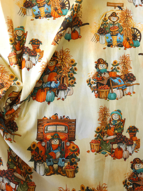 Scarecrow Pumpkin Farmer 100% Cotton