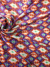 Orange/Purple Abstract Damask Viscose Satin