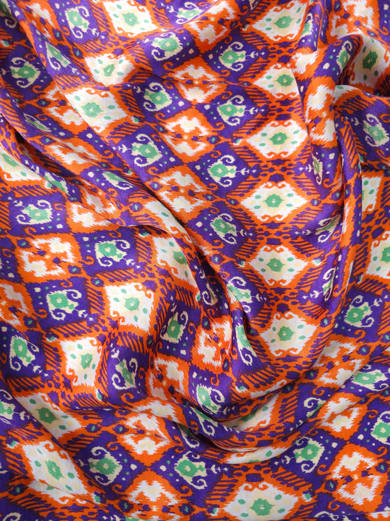 Orange/Purple Abstract Damask Viscose Satin