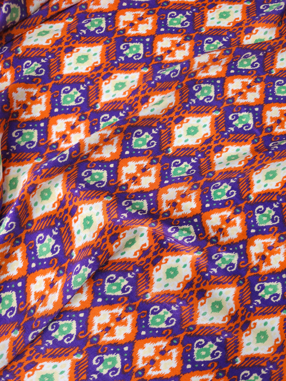 Orange/Purple Abstract Damask Viscose Satin