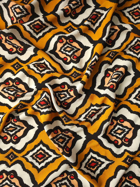 Deep Mustard Aztec Viscose Crepe