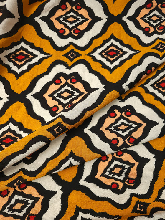 Deep Mustard Aztec Viscose Crepe