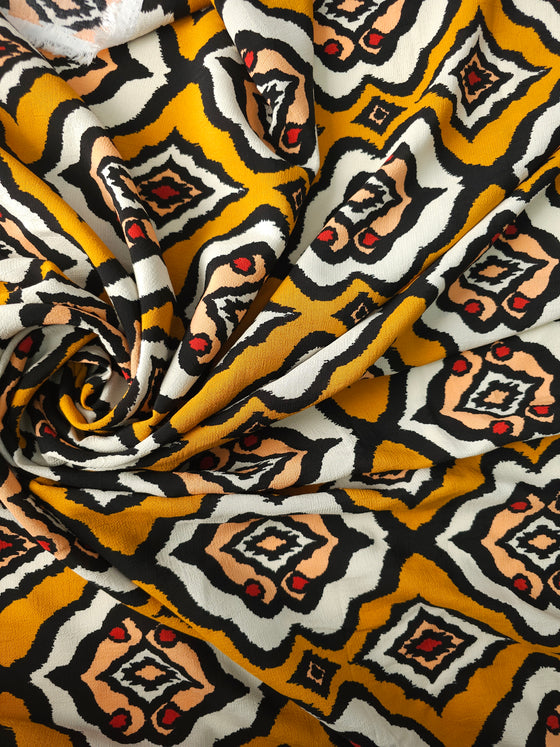 Deep Mustard Aztec Viscose Crepe