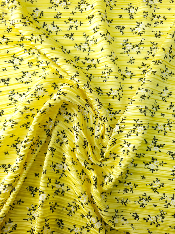 Yellow Ditsy Floral Poly Plisse