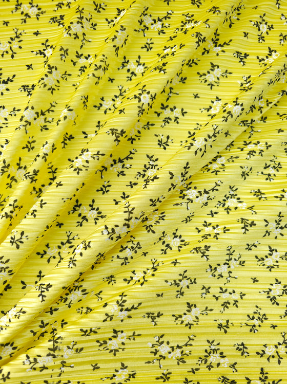 Yellow Ditsy Floral Poly Plisse