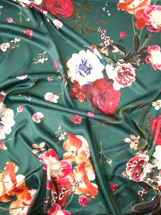Forest Green Floral Polka Satin Jacquard