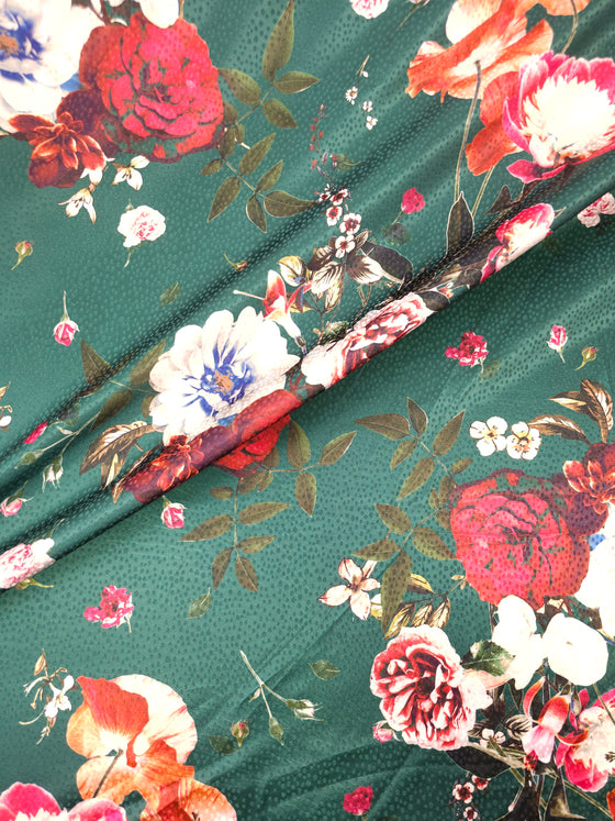 Forest Green Floral Polka Satin Jacquard