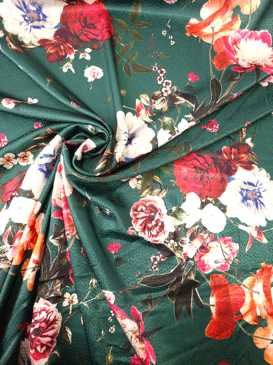 Forest Green Floral Polka Satin Jacquard