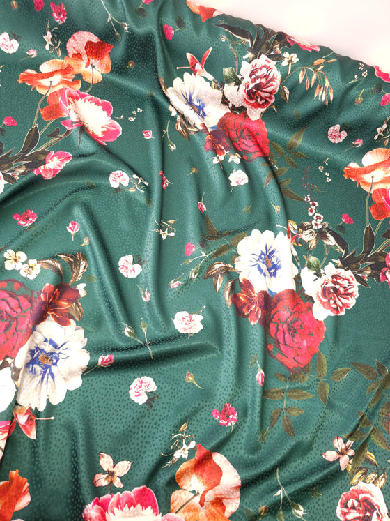 Forest Green Floral Polka Satin Jacquard
