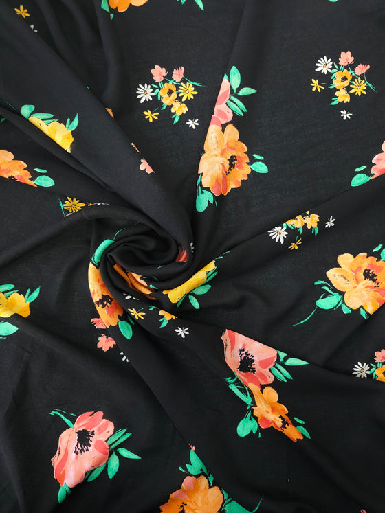 Orange/Black Floral Viscose Challis