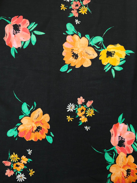 Orange/Black Floral Viscose Challis