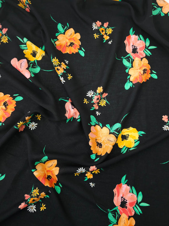 Orange/Black Floral Viscose Challis