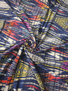 Navy Abstract Stripe Cotton Velvet Burnout