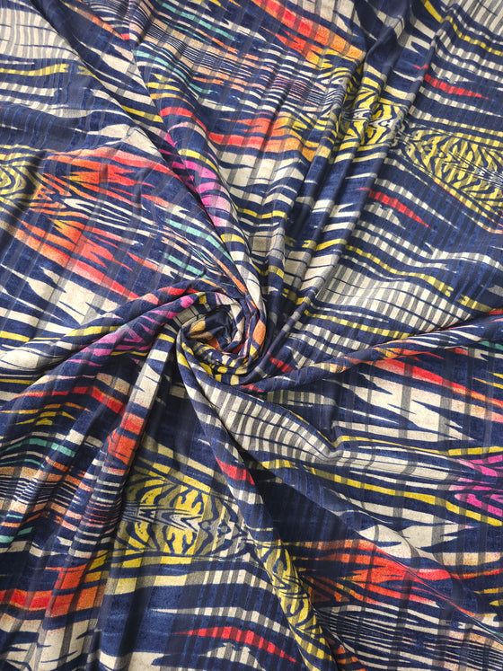 Navy Abstract Stripe Cotton Velvet Burnout