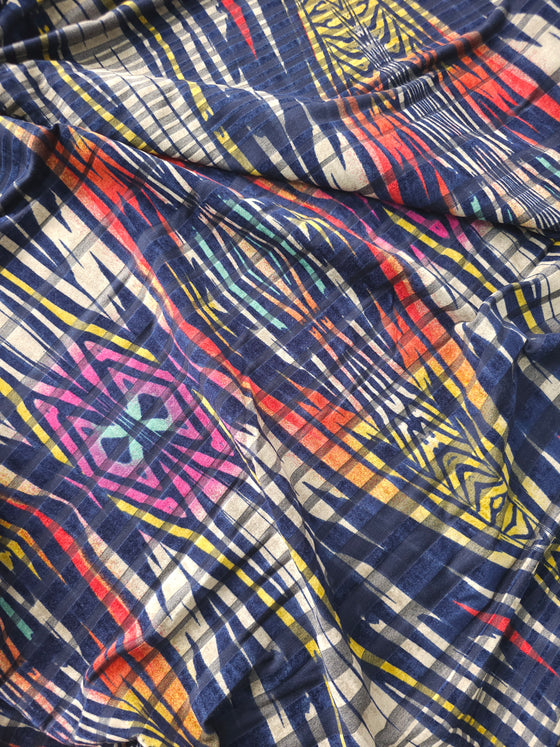 Navy Abstract Stripe Cotton Velvet Burnout