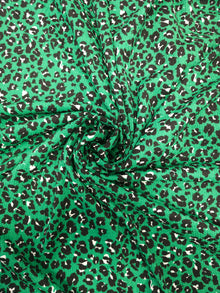  Green Leopard Print Poly Crinkled Jersey