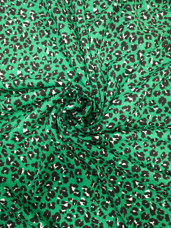 Green Leopard Print Poly Crinkled Jersey