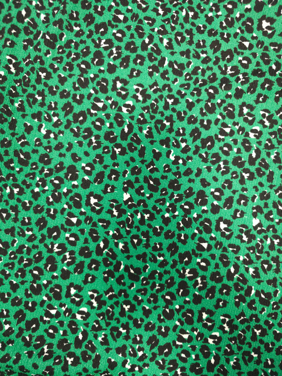 Green Leopard Print Poly Crinkled Jersey