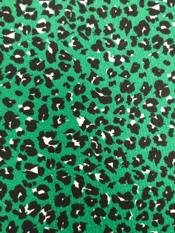 Green Leopard Print Poly Crinkled Jersey