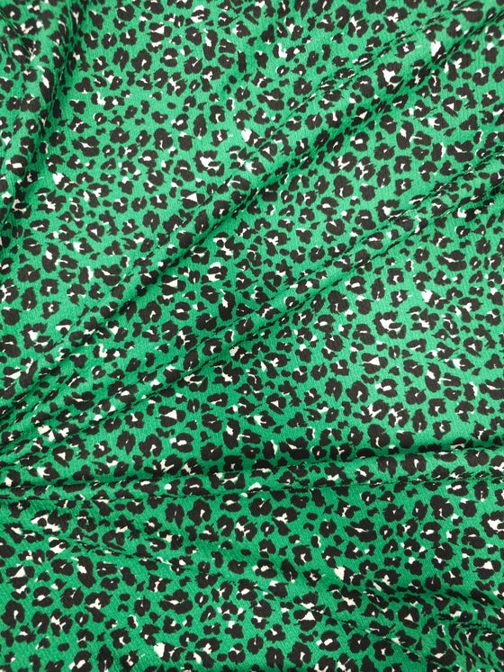 Green Leopard Print Poly Crinkled Jersey