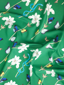 Dark Green Butterfly Floral Poly Crepe