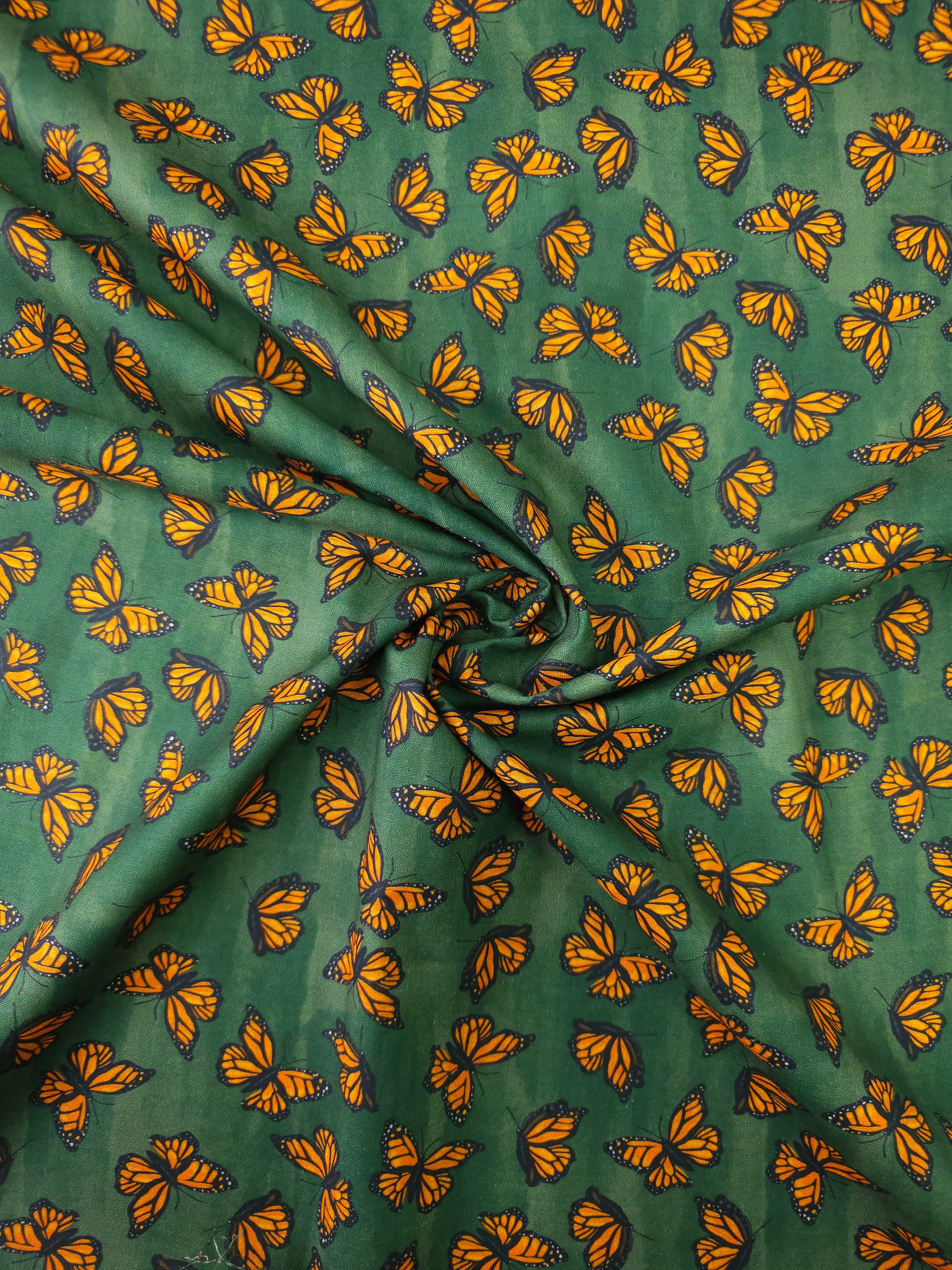 Khaki/Orange Ditsy Butterfly Cotton - Joann