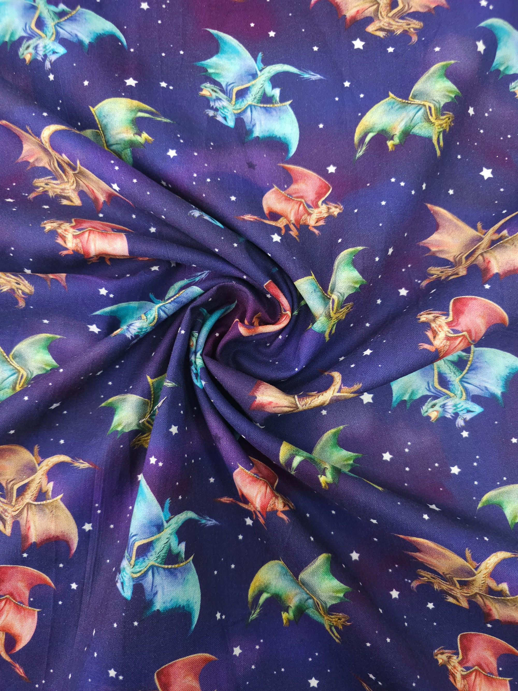 Navy/Red/Green Dragons and Stars Mythical Fantasy Beasts Cotton - Joann