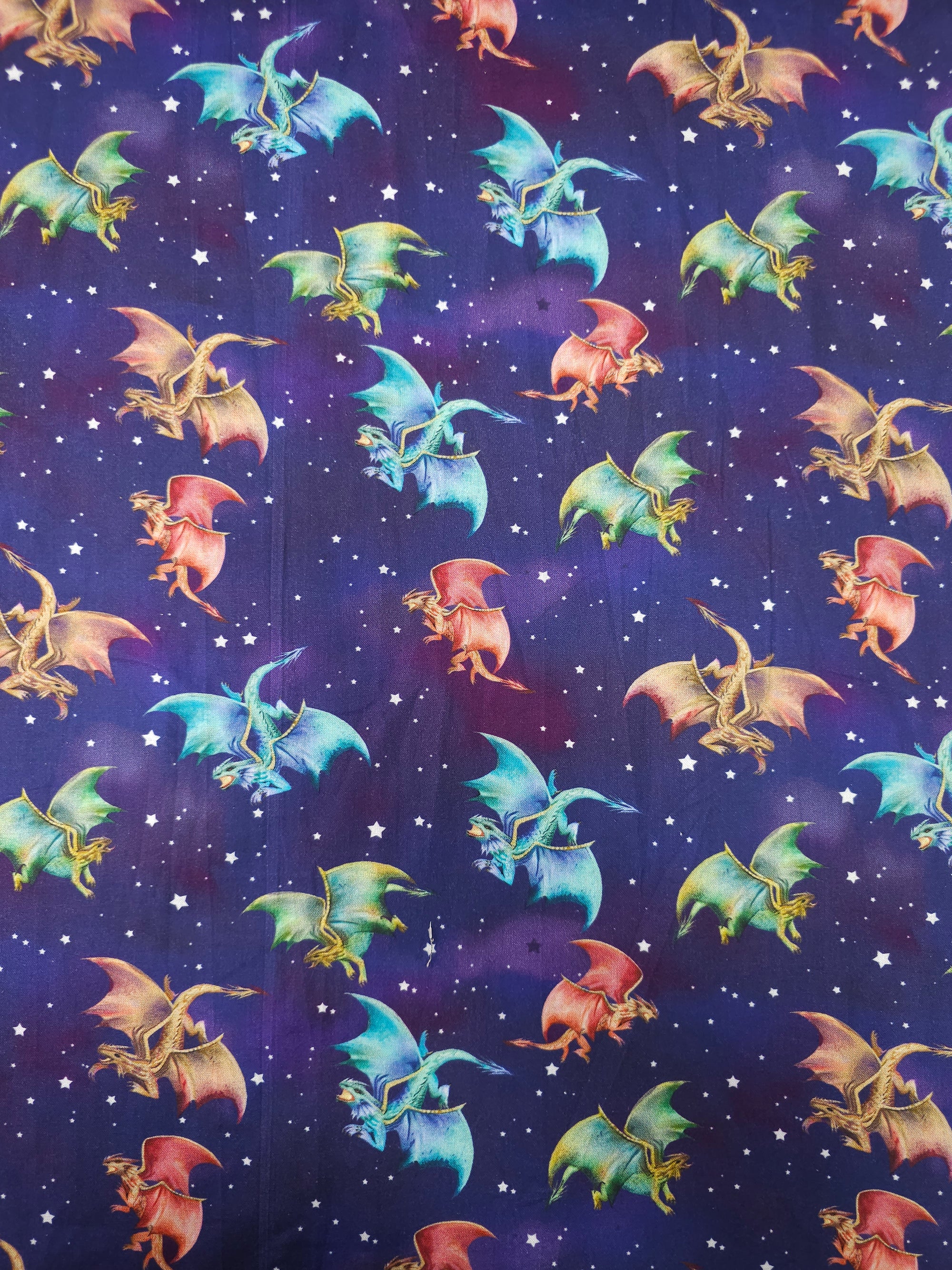 Navy/Red/Green Dragons and Stars Mythical Fantasy Beasts Cotton - Joann