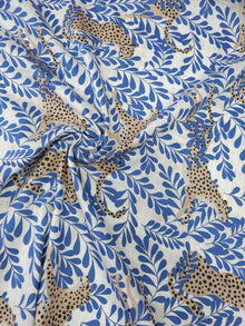  Blue/Beige Leaf Leopard Cotton