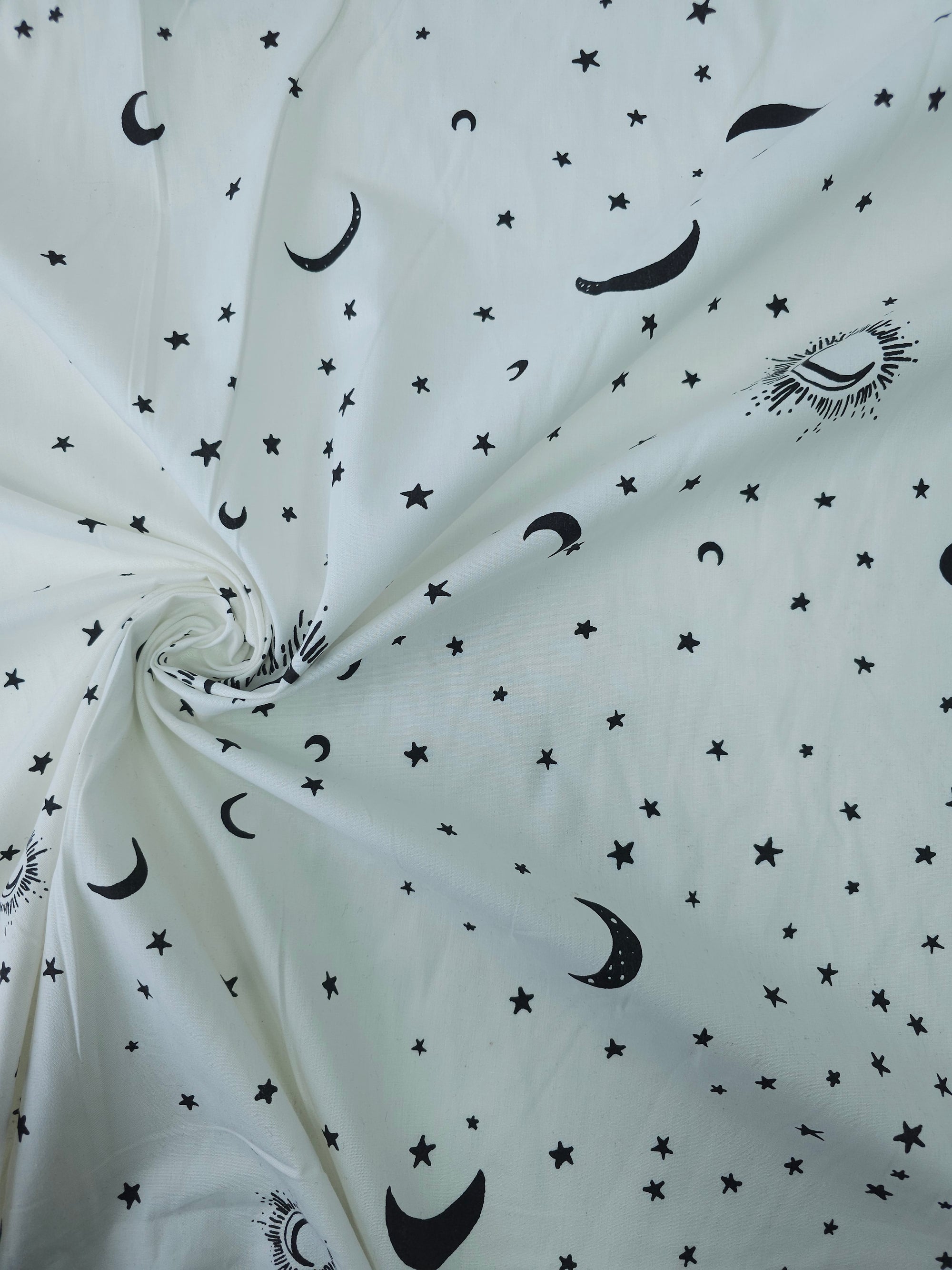 White/Black Celestial Moon Star Lightweight Cotton