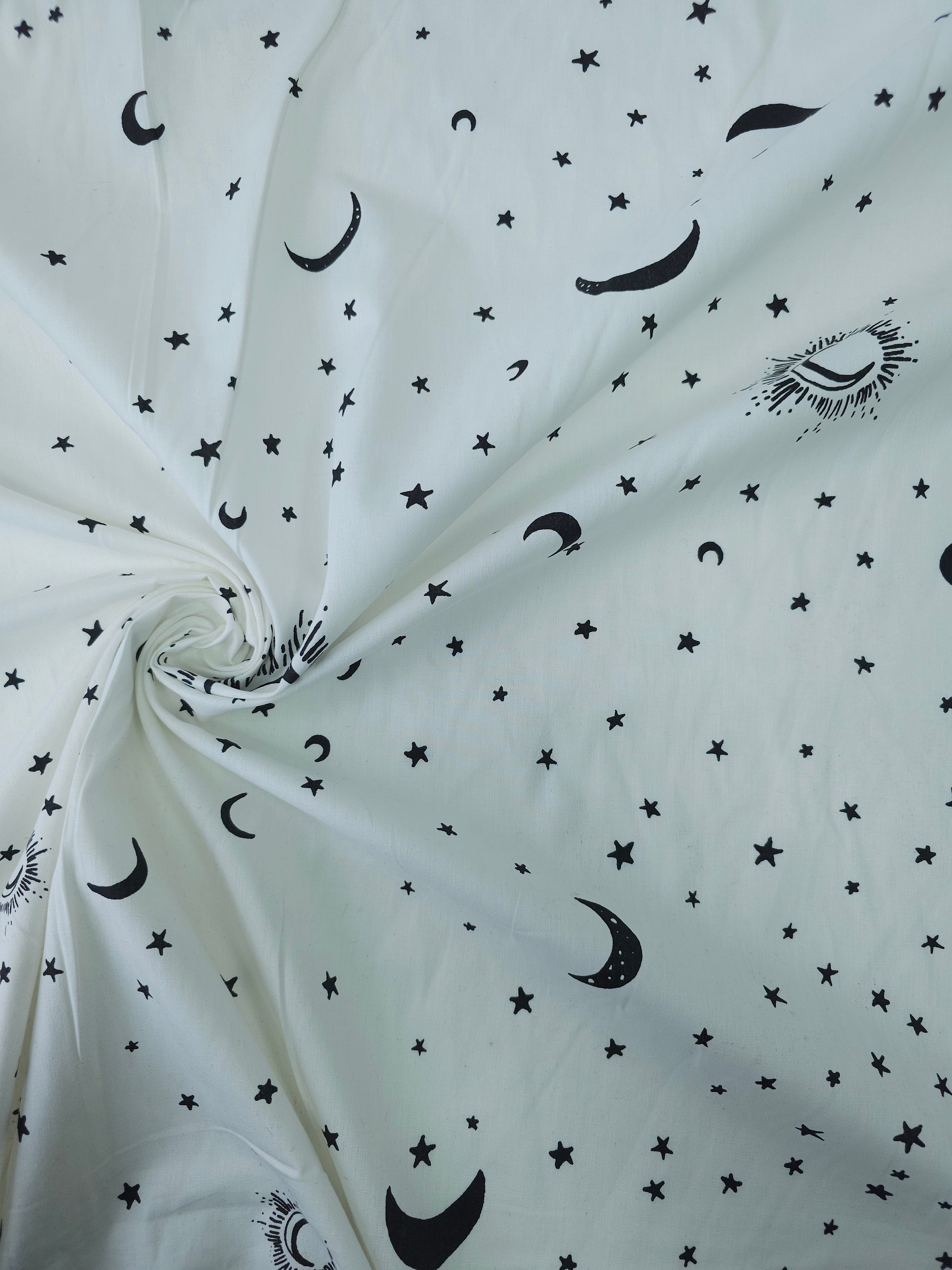 White/Black Celestial Moon Star Lightweight Cotton