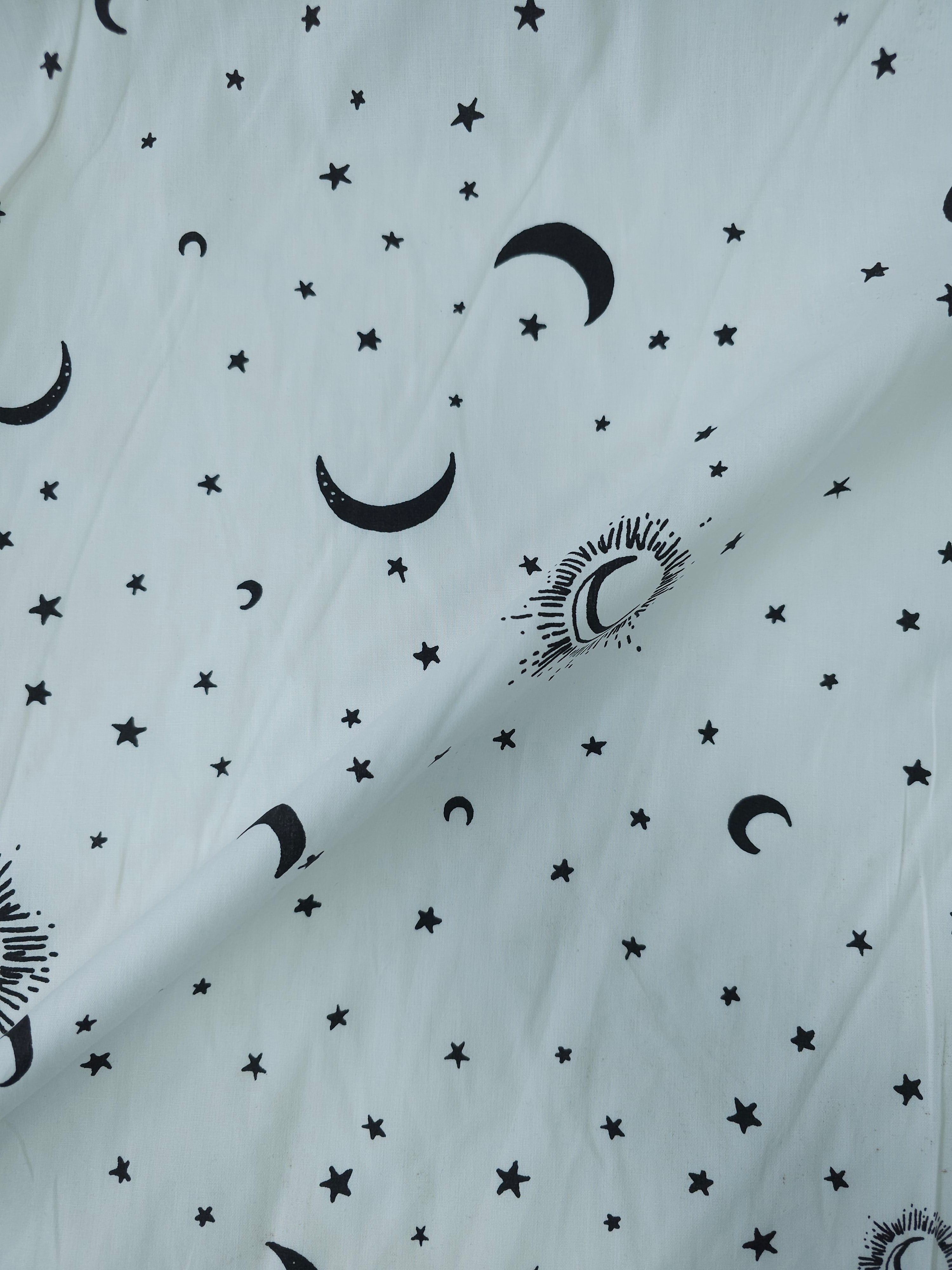 White/Black Celestial Moon Star Lightweight Cotton