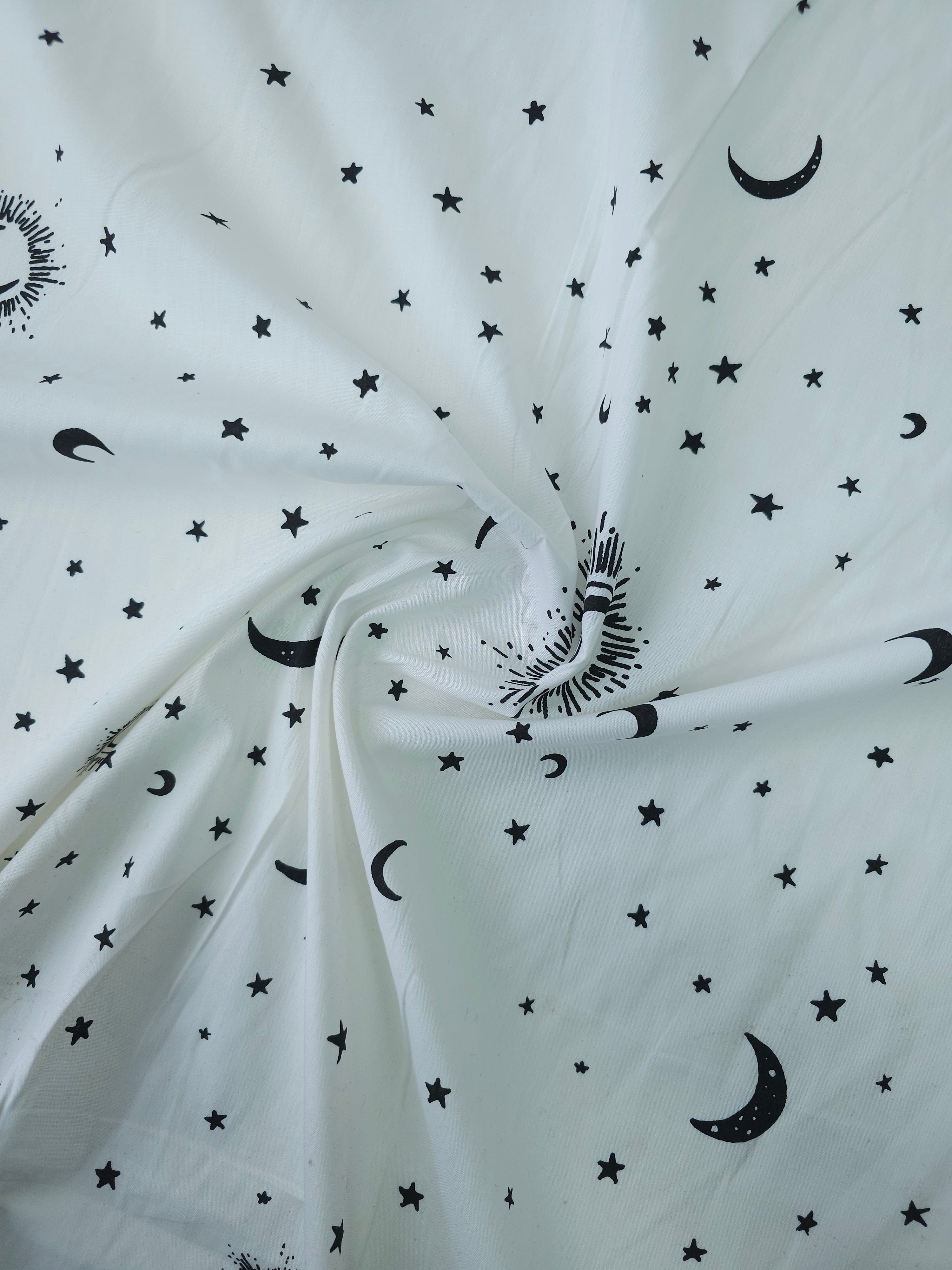 White/Black Celestial Moon Star Lightweight Cotton