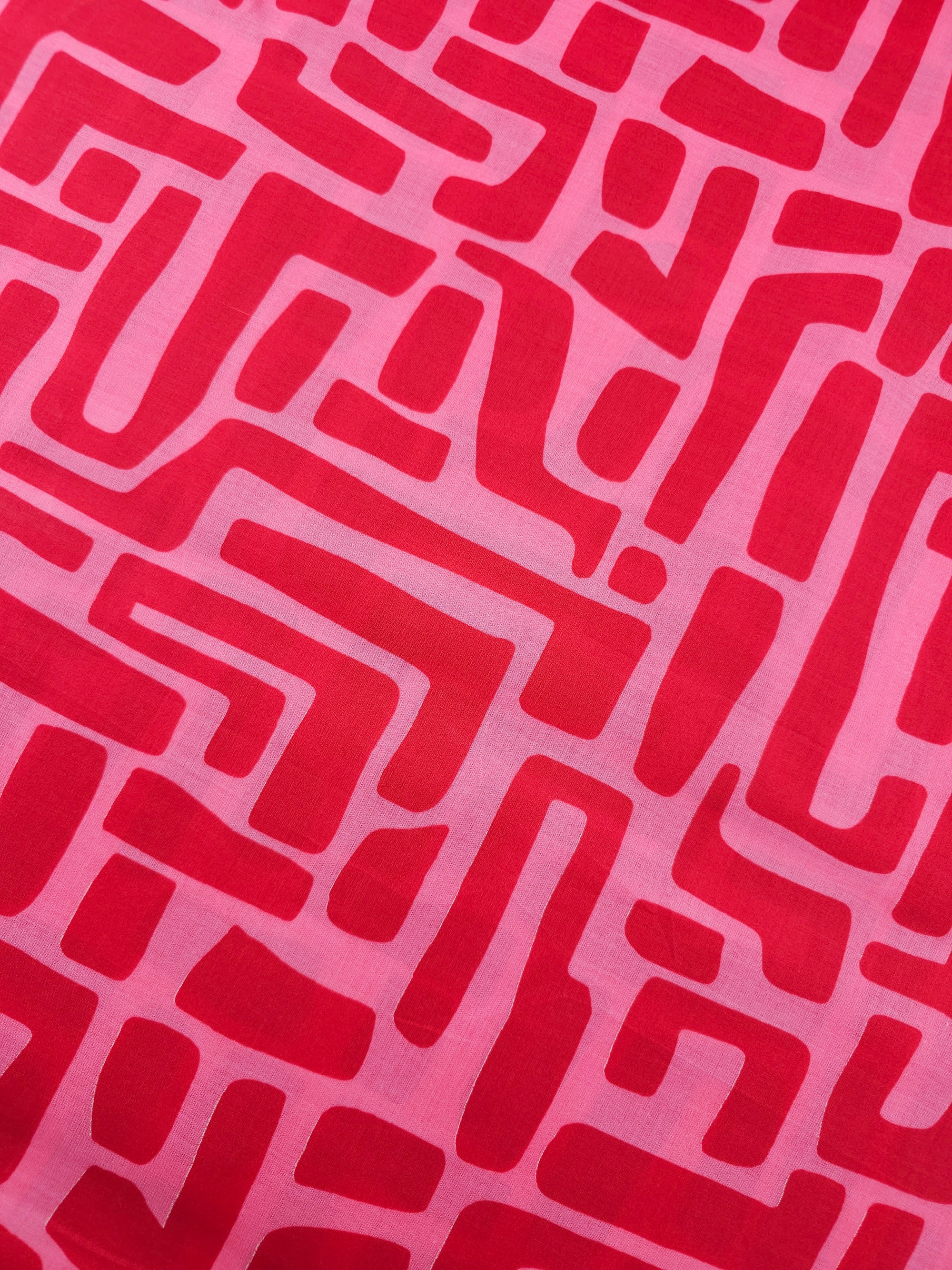 Red/Pink Abstract Maze Coated Cotton 60"