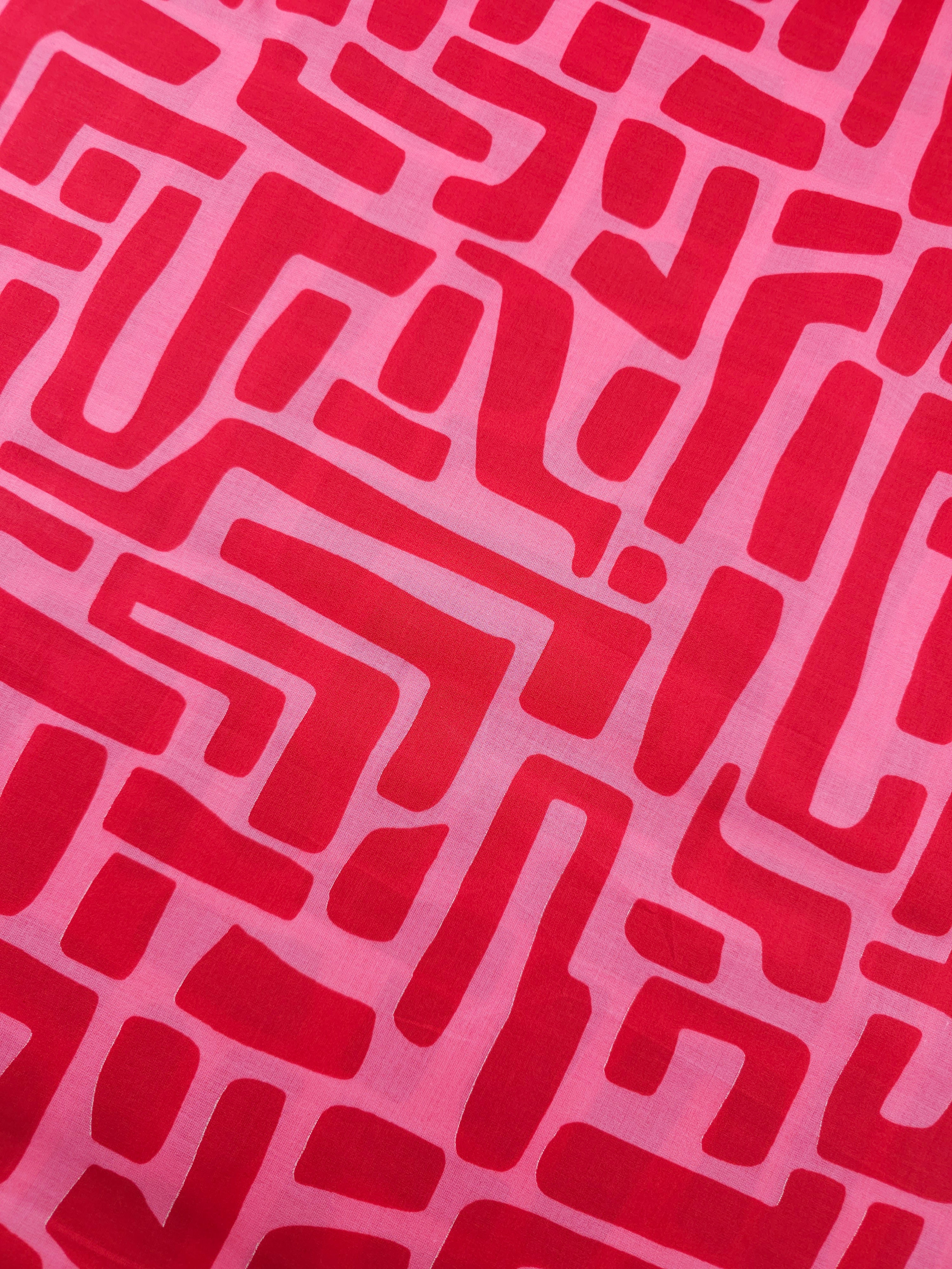 Red/Pink Abstract Maze Coated Cotton 60"